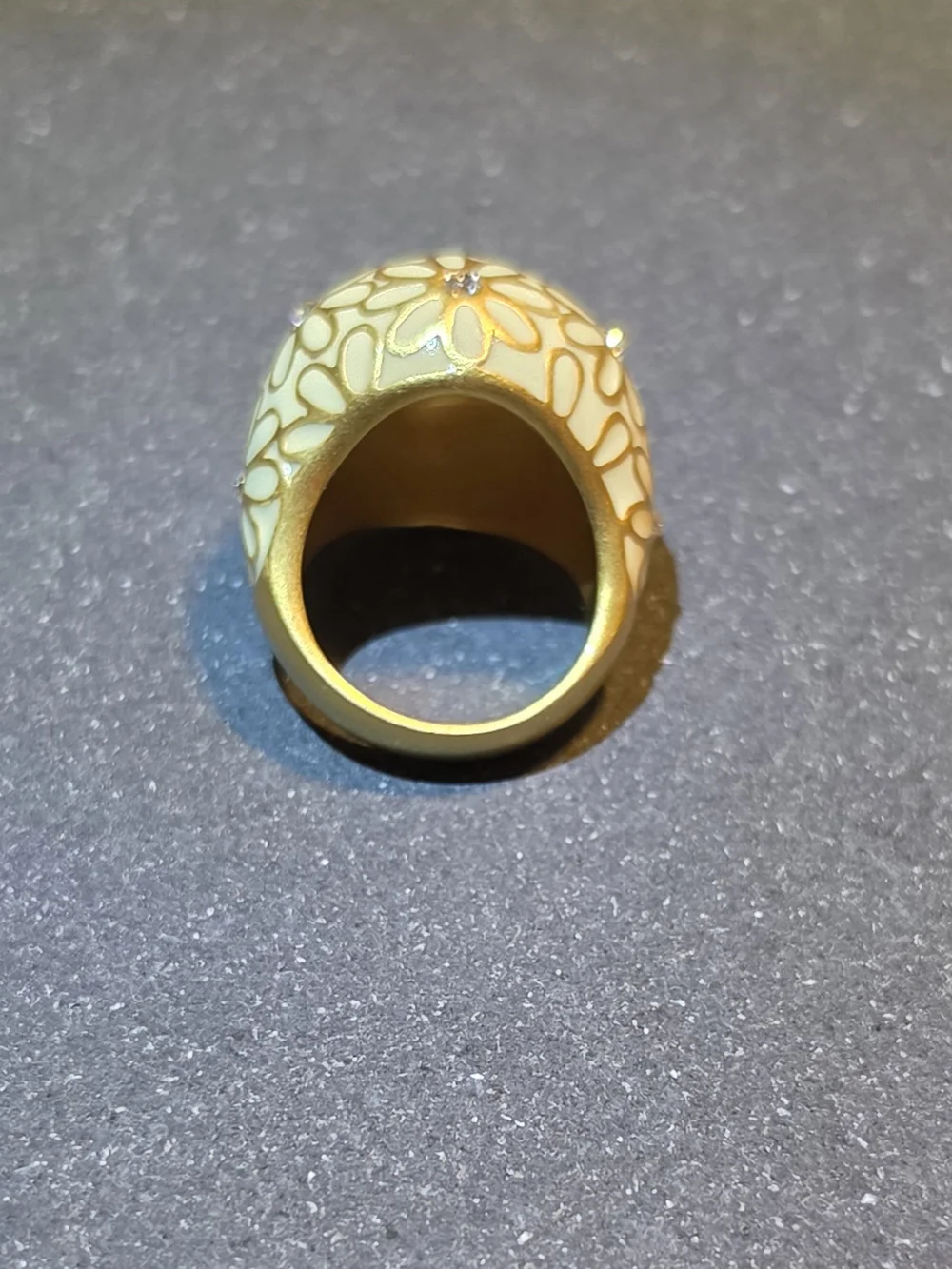 Coach Cream Floral Dome Ring with Gold Accents and Crystal Centers